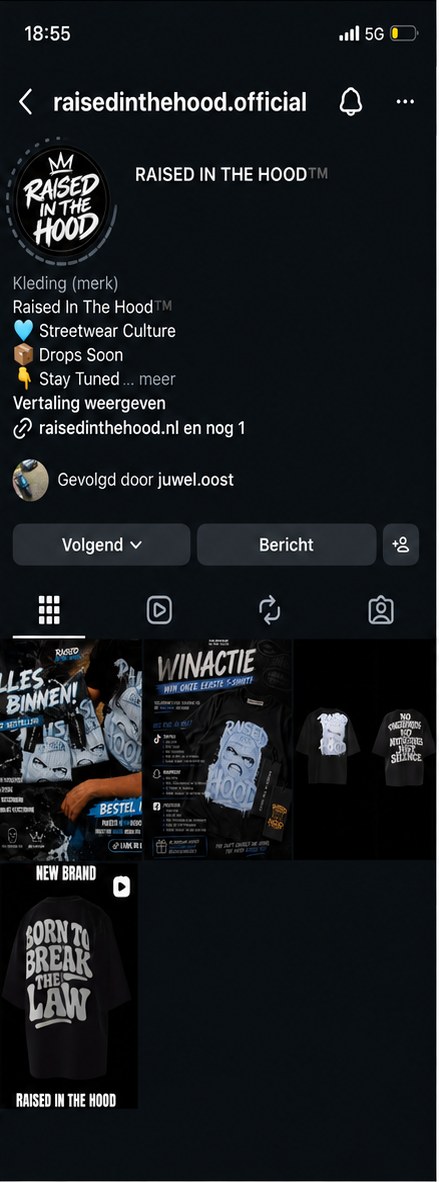 Screenshot van het TikTok-profiel raisedinthehood.official