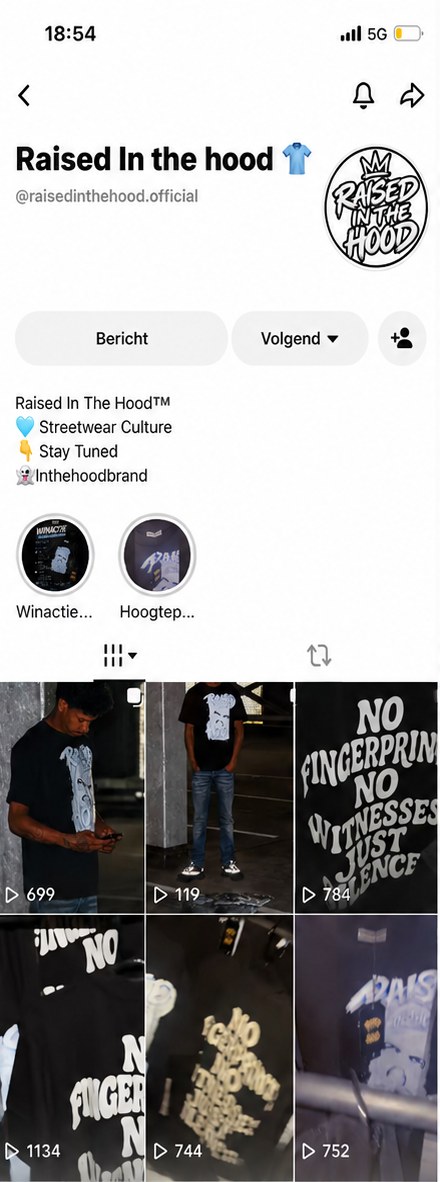 Screenshot van het Instagram-profiel raisedinthehood.official